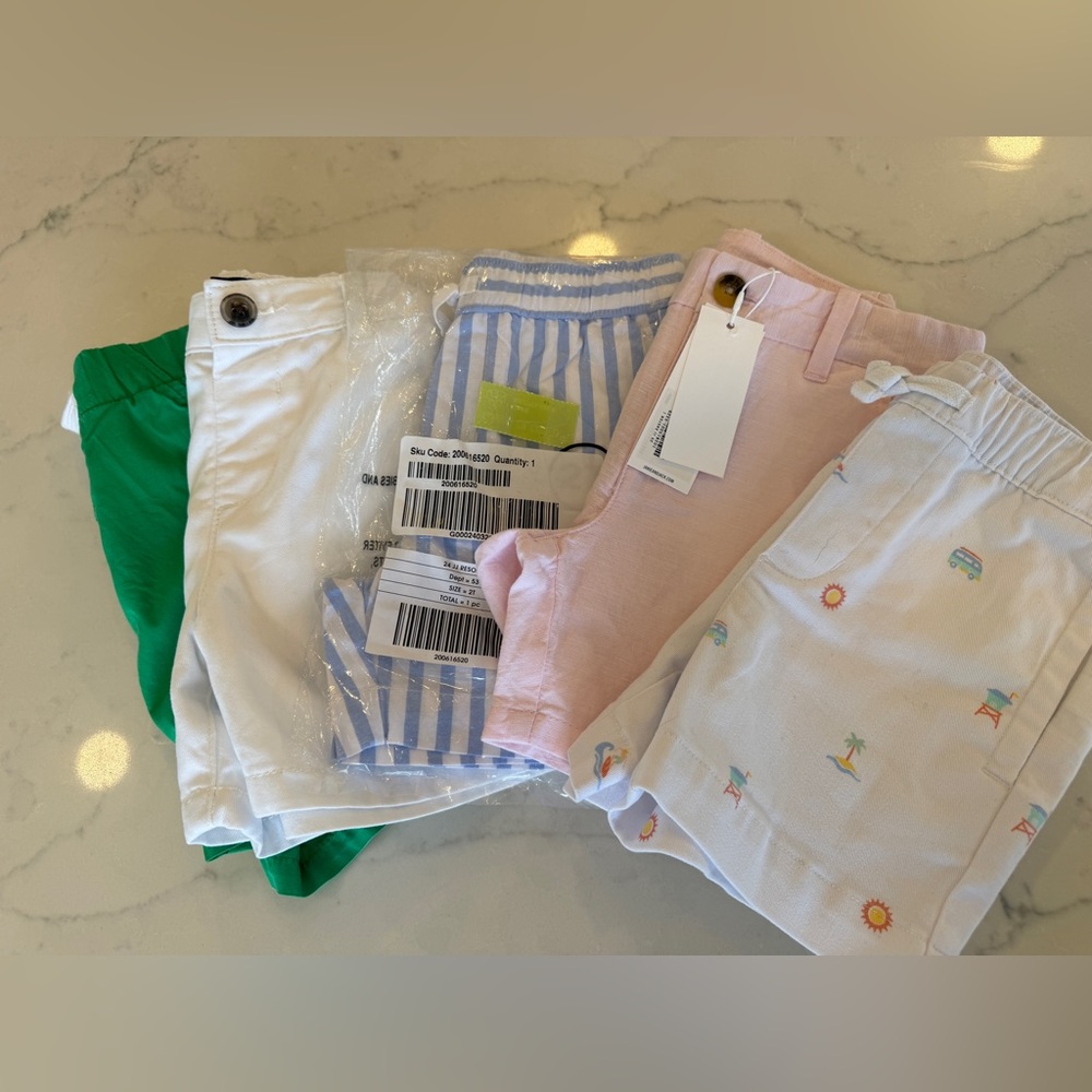 Janie and Jack 2T new shorts bundle pink green blue white linen stripe